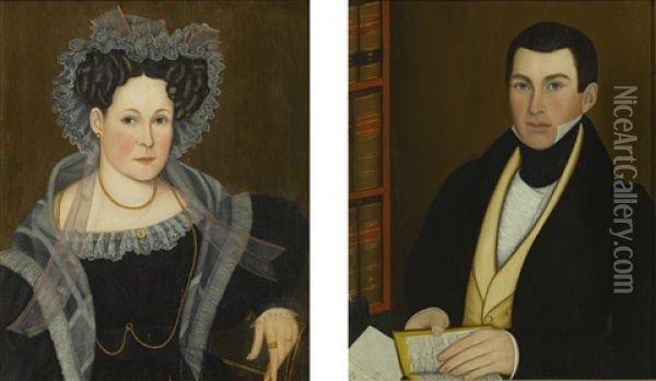 Portraits Of Mrs. Elizabeth Powers Darrow And Stephen Powers (pair) Oil Painting - Noah North
