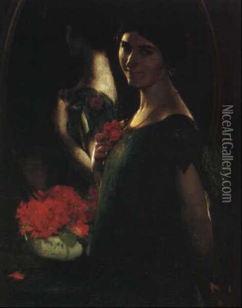 Lady In Front Of A Mirro Oil Painting - Eduardo Leon Garrido