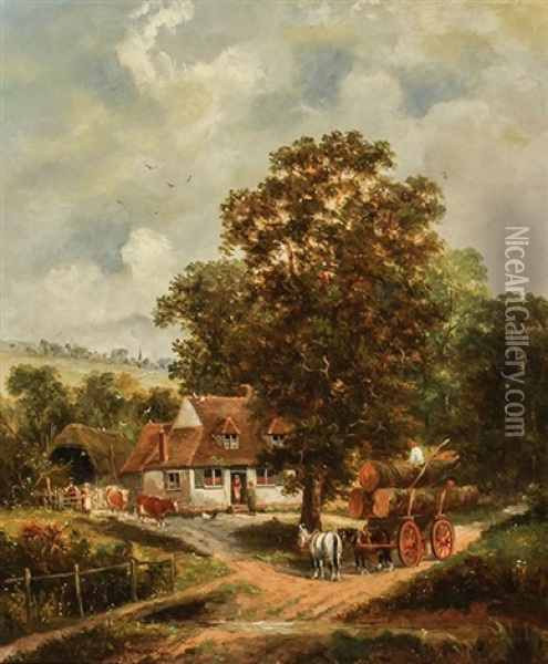 Rural Landscape With Cottage Oil Painting - William Meadows