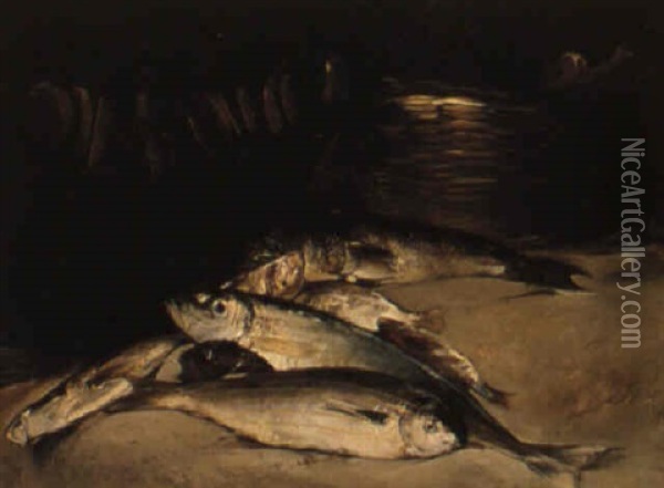 Stilleben Med Fiskar Oil Painting - Julius Johann Ferdinand Kronberg