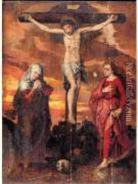 Saint Jean Et La Vierge Au Pied De La Croix Oil Painting - Michiel Van Coxcie