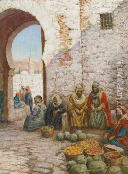 Marchand De Fruits A Tanger Oil Painting - Arthur Trevor Haddon