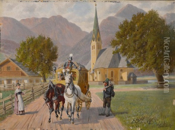 Postkutsche Auf Der Strase Vor Dem Dorf Oil Painting - Franz Quaglio