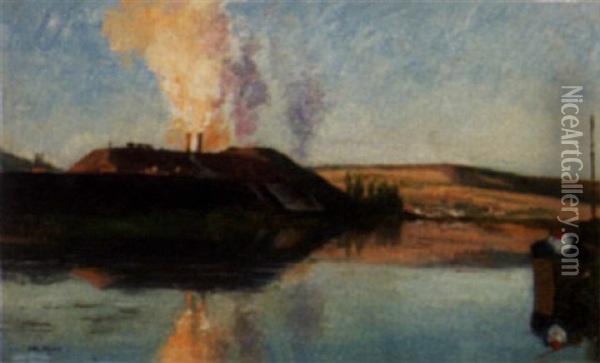 L'usine Au Bord De La Riviere Oil Painting - Jacques Eugene Feyen