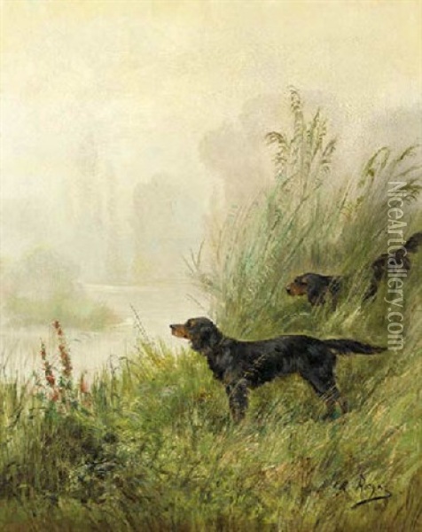 Setters In The Marshes Oil Painting - Charles Andre Reyne