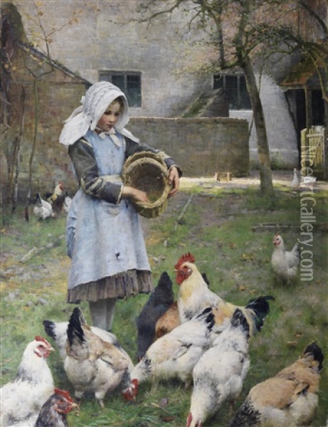 Feeding The Chickens Oil Painting - Walter Frederick Osborne