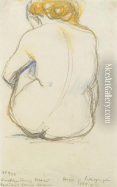 Kleine Aktskizze I (sitzender 
Frauenakt Von Ruckwarts Gesehen)(little Nude Sketch I, Seated Female 
Nude, Back View) Oil Painting - Franz Marc
