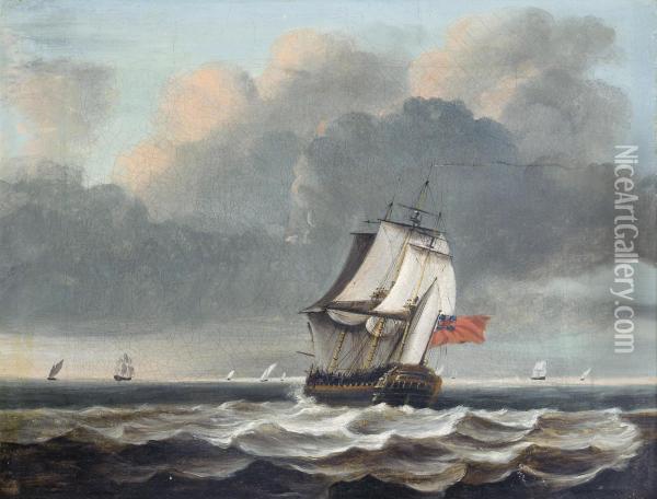A Frigate Heeling In The Breeze In The Channel Oil Painting - David of York Dalby