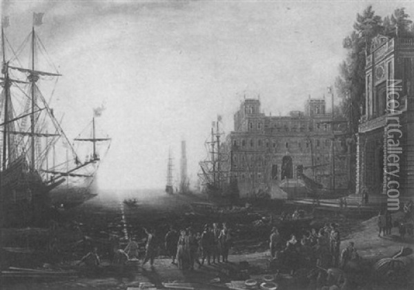 A Seaport With The Villa Medici Oil Painting - Claude Lorrain