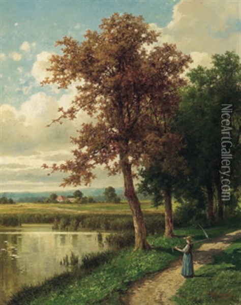 Ein Blick Uber Den Teich Oil Painting - Josef Mahorcig