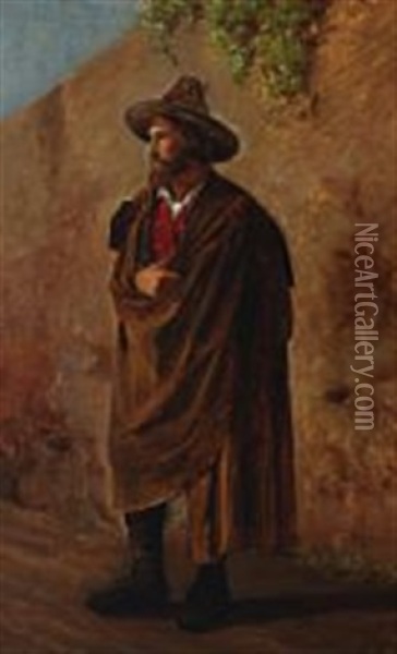 Portrait Of An Italian Gentleman With Hat Oil Painting - Peter Kornbeck