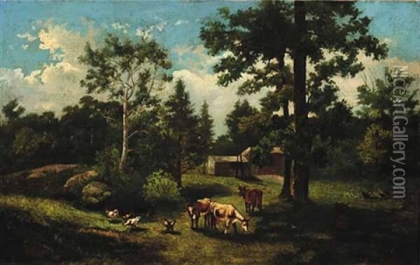 Grazing Behind The Barn Oil Painting - Frederick Rondel