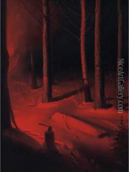 Nocturnal Forest Oil Painting - Svend Rasmussen Svendsen
