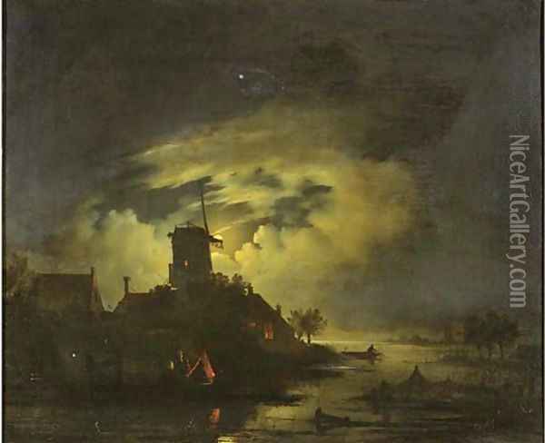 Fishing by night Oil Painting - Hendrik Gerrit ten Cate