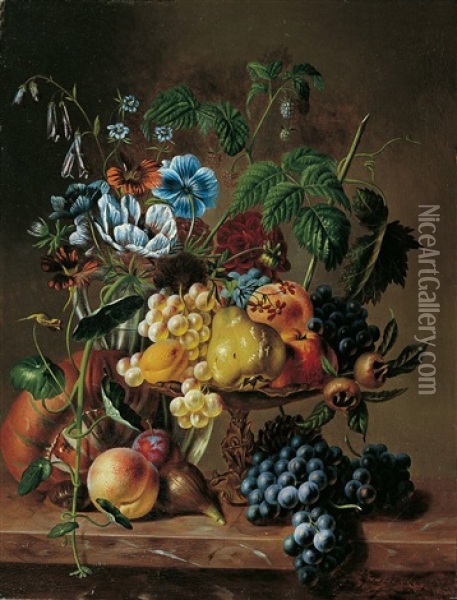Blumen- Und Fruchtestilleben Oil Painting - Johannes Reekers
