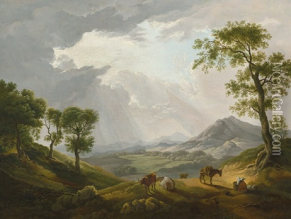 Italianisante Landschaft Mit Viehhirtin Oil Painting - Jacob De Heusch