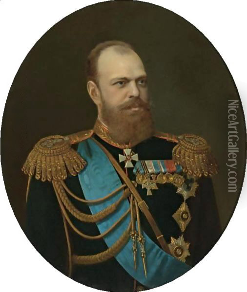 Portrait Of Alexander III, St. Petersburg, 1881 Oil Painting - Mihaly von Zichy