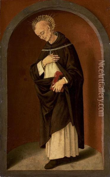 Saint Bernardino Of Siena, In A Sculpted Niche Oil Painting - Lorenzo Di Credi