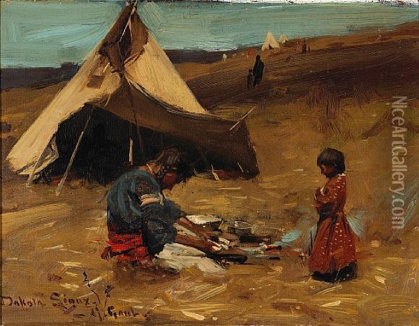 Dakota Sioux Oil Painting - Gilbert Gaul