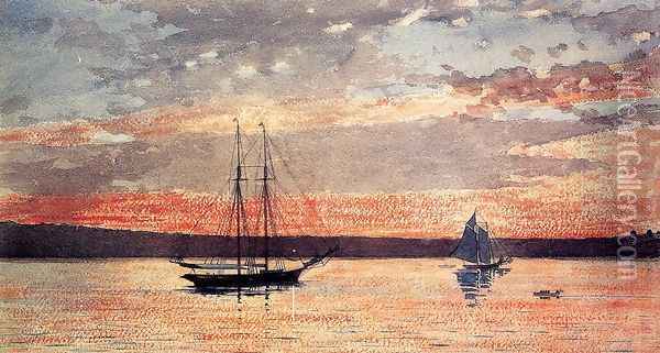 Sunset at Gloucester Oil Painting - Winslow Homer