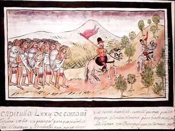 Fol 204v The Totonac Indians Helping the Conquistadors to Transport Materials Oil Painting - Diego Duran