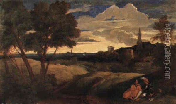 Landscape With A Pair Of Lovers Oil Painting -  Giorgione