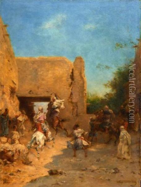 Le Depart Pour La Chasse A Laghouat Oil Painting - Eugene Fromentin
