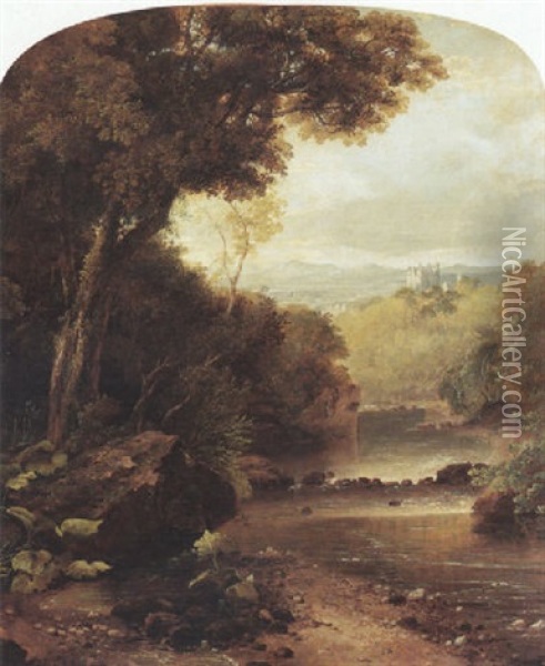 An Extensive Wooded River Landscape Oil Painting - Horatio McCulloch