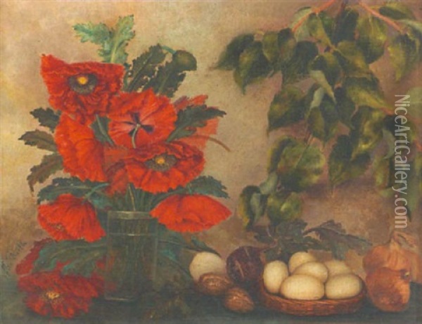 Stillleben Mit Mohnblumen Und Eierkorb Oil Painting - Maximilian Eugen Roth