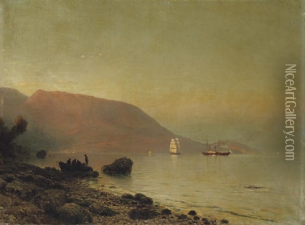 Fishermen On A Rocky Coastline Oil Painting - Lev Felixovich Lagorio