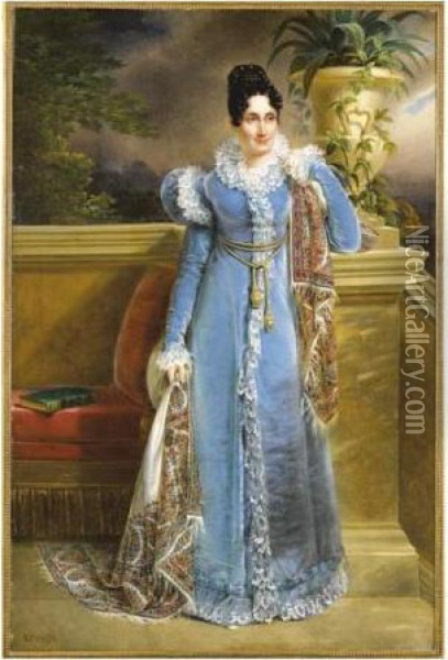 Portrait De Femme En Robe Bleue Oil Painting - Francois-Joseph Kinson