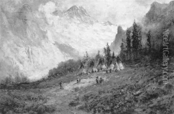 Indian Encampment Above Yosemite Valley Oil Painting - Frederick Ferdinand Schafer