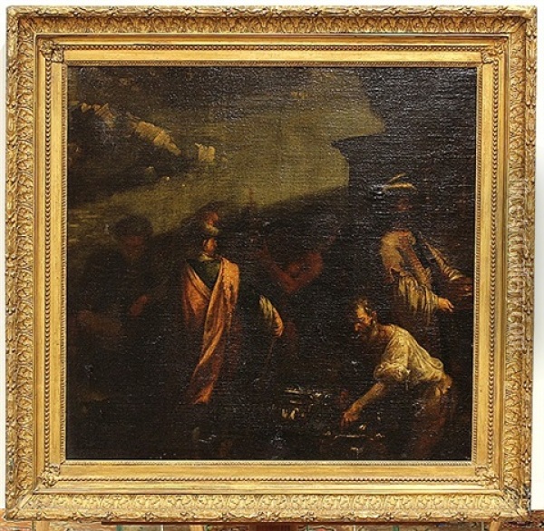 Figures In Landscape With Ruins Oil Painting - Giovanni Andrea (il Mastelletta) Donducci