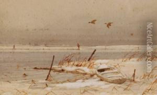 Winter Lake Scene Oil Painting - Charles Harmony Harrison