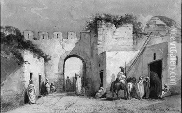 Arab Figures At City Gate Oil Painting - Eugene Fromentin