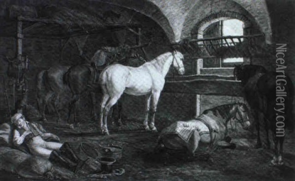 Im Pferdestall Oil Painting - August Franz Schelver