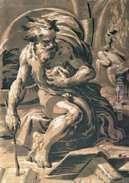 Diogenes, engraved by Ugo da Carpi 1470-80-1532 Oil Painting - Girolamo Francesco Maria Mazzola (Parmigianino)