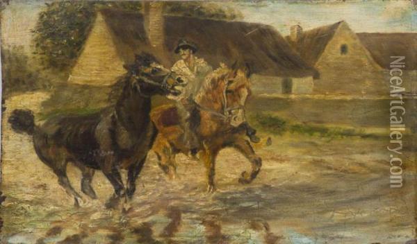 Figures On Horses Oil Painting - Cornelis Schermer