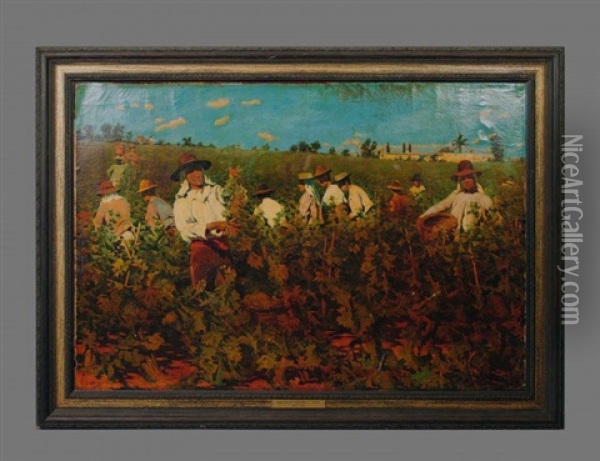 Peasants Picking Grapes Oil Painting - Salvador Viniegra Y Lasso