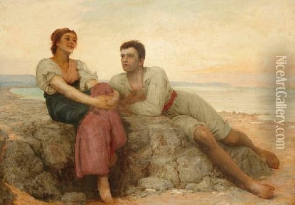 Young Lovers On A Beach Oil Painting - Charles Edward Perugini