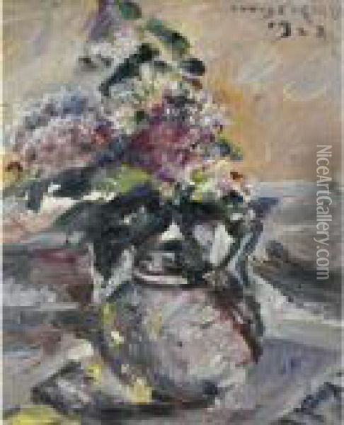 Flieder Im Glaskrug (lilacs In A Glass Jug) Oil Painting - Lovis (Franz Heinrich Louis) Corinth
