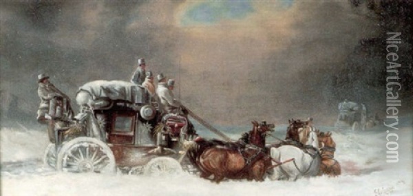 The Glasgow-london Royal Mail In Deep Snow Oil Painting - John Charles Maggs