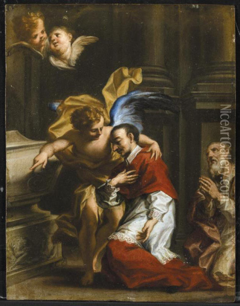 San Carlo Borromeo Confortato Da Un Angelo Oil Painting - Francesco Caccianiga