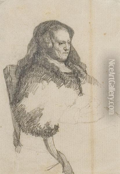 La Madre Dell'artista, Da Rembrandt Oil Painting - Scipione Vannutelli