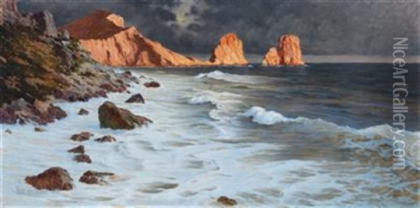 Kuste Bei Capri Oil Painting - Paul von Spaun