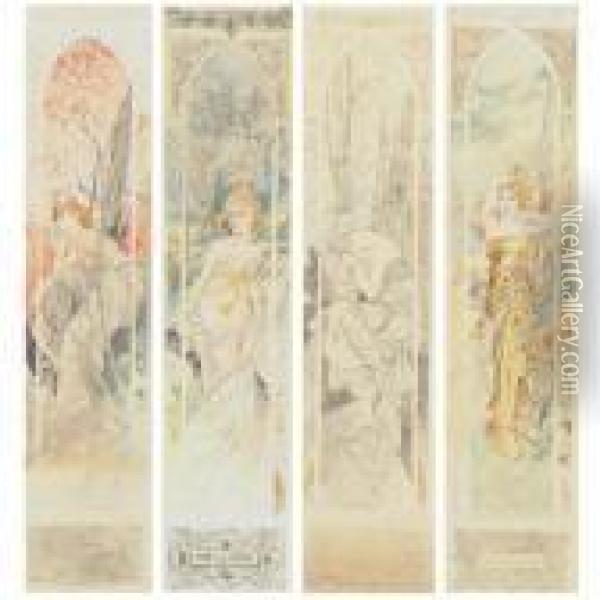 The Four Times Of Day Oil Painting - Alphonse Maria Mucha