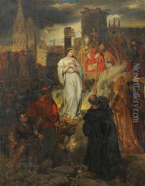 Etude Pour La Mort De Jeanne D' Arc Oil Painting - Eugene Deveria