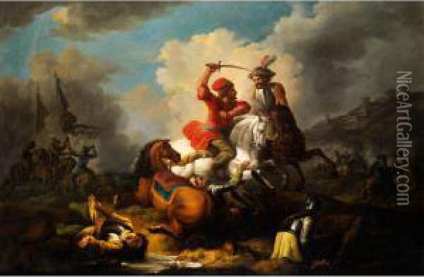 Schlachtenszene Aus Denturkenkriegen Oil Painting - Francesco Giuseppe Casanova