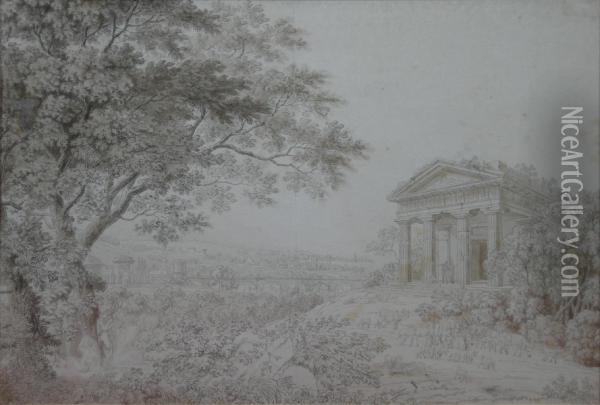 Romantic Landscape With A Temple Oil Painting - Anthony Devis