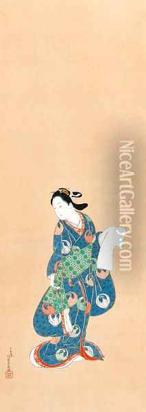 Courtesan with letter Oil Painting - Kaweda Toyonobu